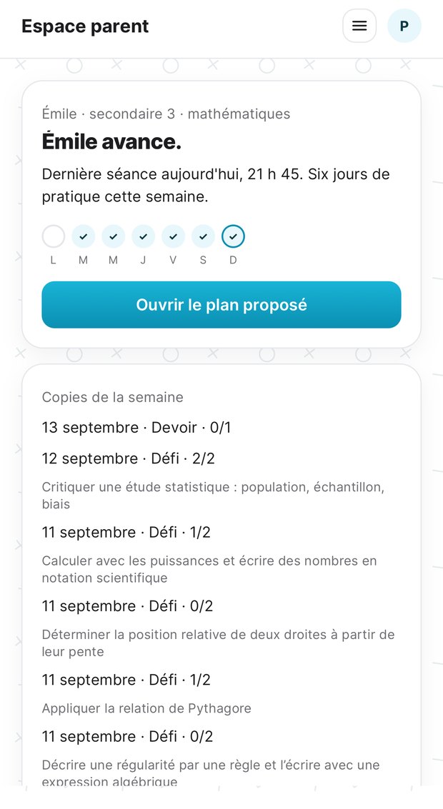 Le portail parent de Silex : la semaine de l'élève en un coup d'oeil.