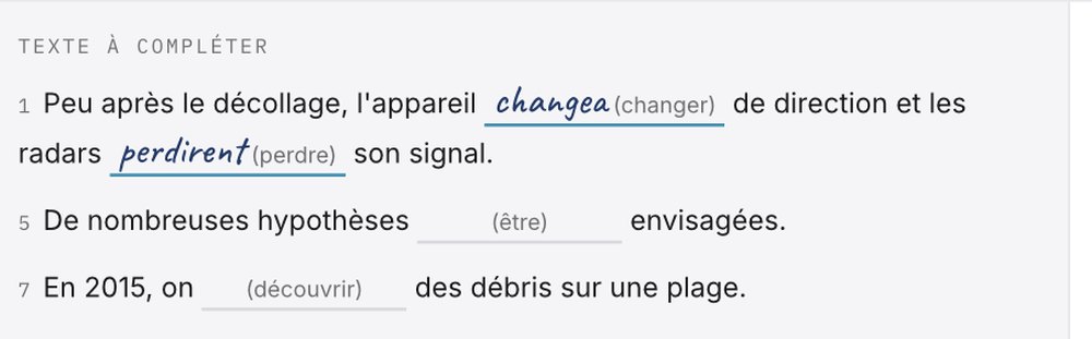 L'élève écrit sa réponse au stylet dans le texte à compléter.